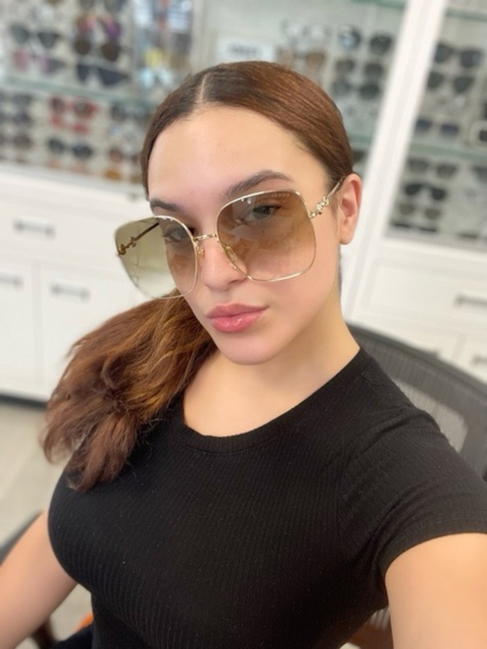 Gucci GG0879S Gold Frame Sunglasses with Yellow-Tinted Lenses - Picture 7 of 14